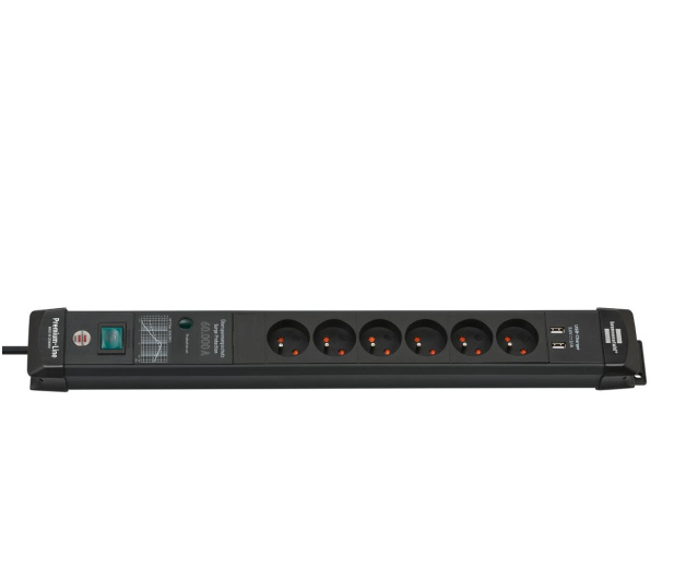 BRENNENSTUHL Premium-Line - 6 gniazd, 2x USB, 3m czarna 60.000A 1951164603 - 1199738 - zdjęcie